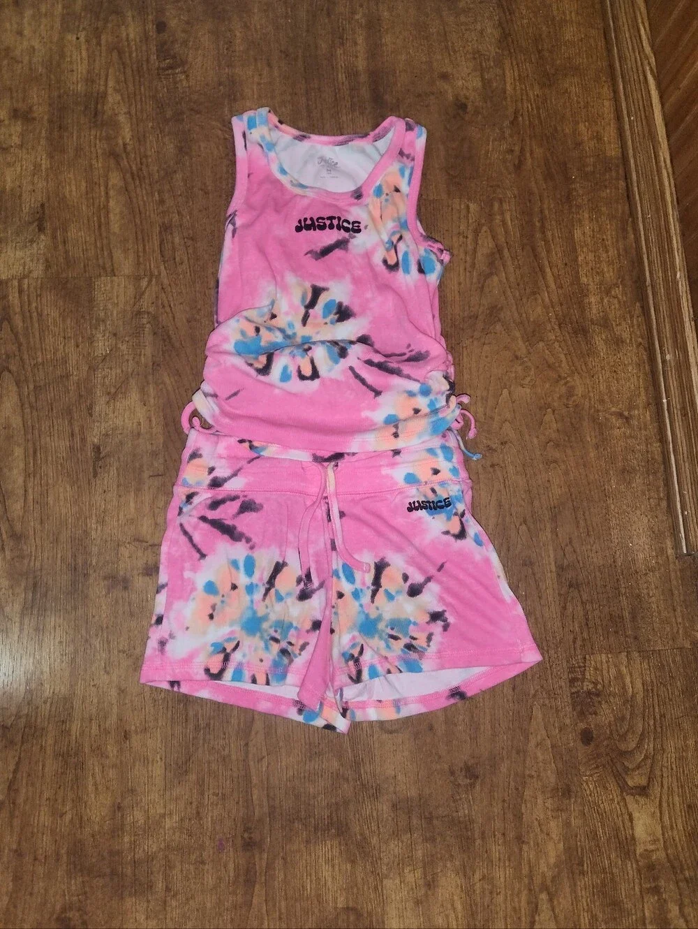 Justice Pink Tie-Dye Tank Top with Multicolor Accents
